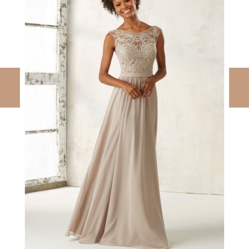 Morilee Embroidered Bridesmaid Dress 21522 Latte